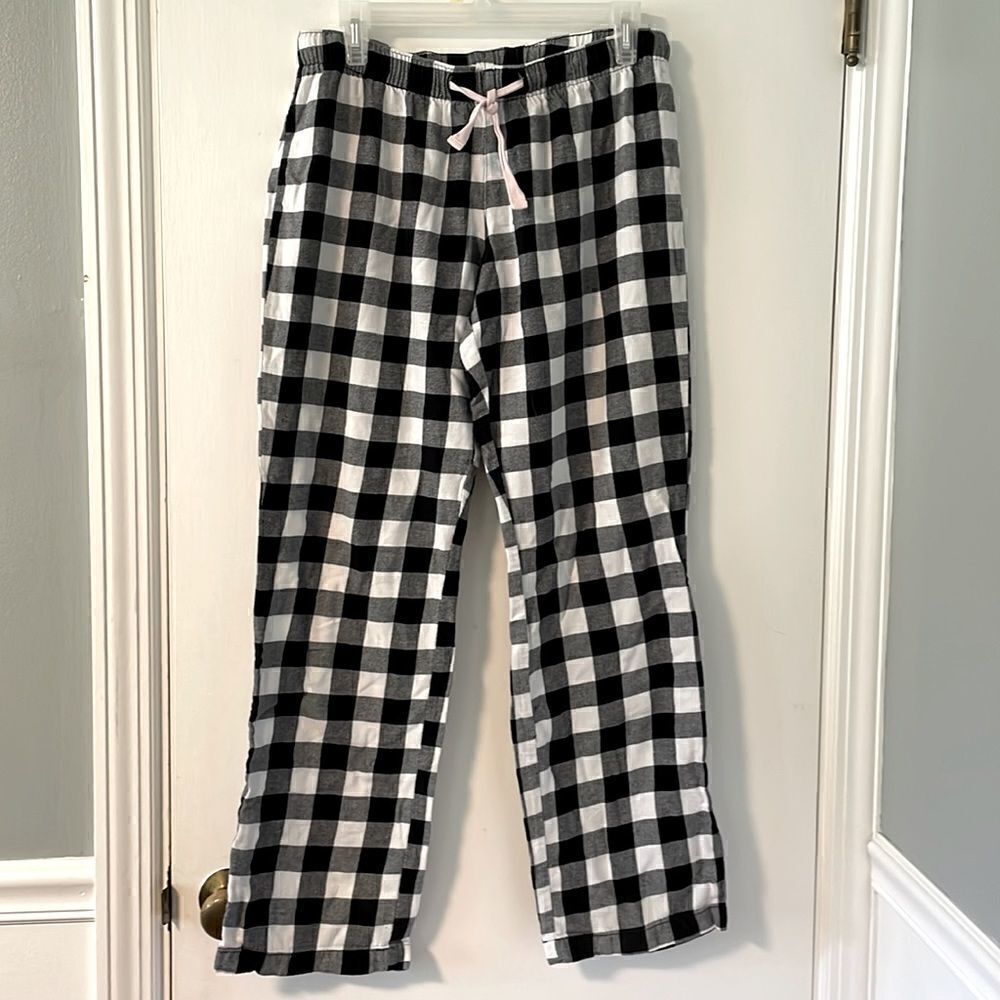Old Navy cotton black & white check flannel pants stretch waist Small
